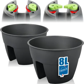 Stimo 2X Blumentopf 30,6cm Balkon für Geländer zum Einhängen Pflanztopf 8L rund Balkontopf Geländertopf (2)