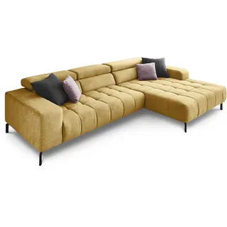 die planbar Ecksofa DIE PLANBAR "MP-IN18022 L-Form", gelb (curry), B:321cm H:74cm T:190cm, 100% Polyester, Sofas, Ecksofa, mit Kopfteilverstellung & Zierkissen, optional Sitztiefenverstellung