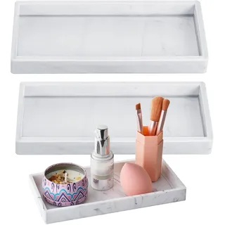 Badezimmer Tablett Rechteckig Silikon Schüssel Marmor Muster Aufbewahrungstablett Schmuck Aufbewahrungsbox Kosmetiktablett Dekoratives Tablett Weiß für Küche 2 Stück