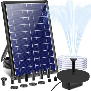 Biling 7.5W Teichpumpe Solar Brunnenpumpe mit Filter, 300 L/H Solarpumpe für Brunnen mit 1,5 m Schlauch für Solar Wasserspiel, 10 Düsen Solar Springbrunnen für Außen Garten, Teich, Wasserfall