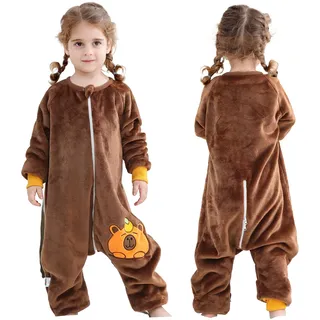 HAHASHOW Schlafsack mit Füßen 2.5 Tog, Flanell Schlafsack Baby Winter, Schlafanzug Baby mit Ärmel, Pyjama Kinder 2-3 Jahre,Capybara
