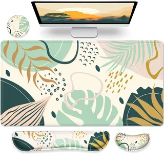 GIMARS 4-in-1 XXL Gaming Mauspad mit Gelkissen, Ergonomisches Handballenauflage Tastatur, 800 x 305 mm Mousepad Tischunterlage, Gaming Zubehör Wrist Rest für PC, MacBook, Laptop, Blau