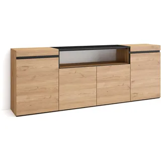 Skraut Home | Sideboard, Highboard | Kommode, Komodenschrank | 200x75x35cm | 4 Türen | Wohnzimmer, Küche | Moderner Stil | Eiche Schwarz