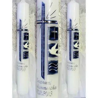 Taufkerze Kommunionkerze Junge Mädchen 400/40 mm VT-48 inkl. Zubehör für selbstbeschriften