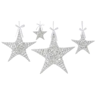 Creativ deco Dekostern »Weihnachtsstern, Weihnachtsdeko« mit Satinband, leicht silberfarben geglittert, weiß