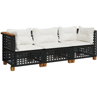 vidaXL Gartensofa mit Kissen 3-Sitzer Schwarz Poly Rattan