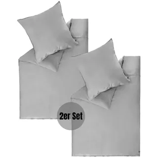 Schöner Wohnen Plain Satin Baumwolle Grau 135 x 200 cm + 2 x 80 x 80 cm