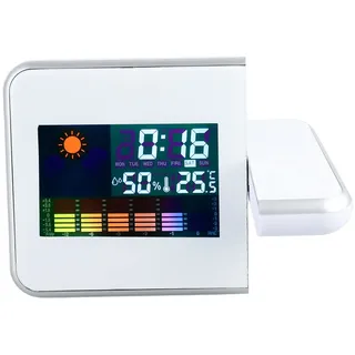 Projektionswecker für Schlafzimmer, Digitaluhr mit um 180° Drehbarem Projektor, Klares LED-Display, USB-Ladegerät, Snooze, Thermometer und Hygrometer, Digitaler Wecker für