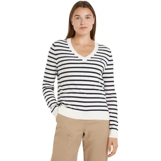 Tommy Hilfiger Damen Pullover Jersey V-Neck Strickpullover, Mehrfarbig (Ivory Petal/Desert Sky STP), 3XL