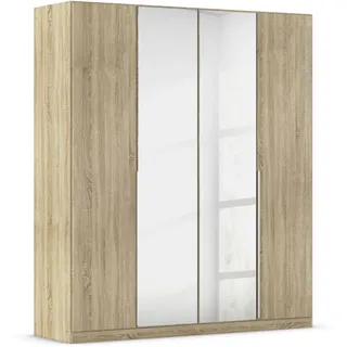 Rauch Möbel Alabama, Kleiderschrank für Schlafzimmer, Kinderzimmer, Wohnzimmer, Garderobe, Flur, 4-türig, Spiegel, mit Zubehör Basic, Farbe Eiche Sonoma, Holz, Breite 181 cm