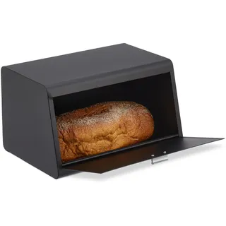 Relaxdays Brotkasten aus Edelstahl, Brot Aufbewahrungsbox, HBT: 20,5 x 34,5 x 23,5 cm, Brotaufbewahrung, Metall, schwarz