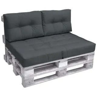 Beautissu Palettenkissen Outdoor 1x Sitzkissen & 2x Rückenkissen, Grau - Dunkelgrau