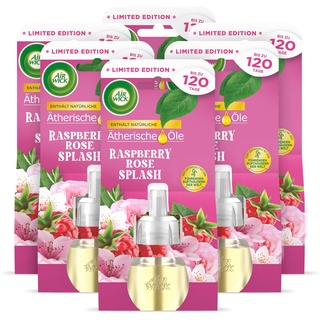 Air Wick Duftölflakon Nachfüller Raspberry Rose Splash – Fruchtiger Raumduft – 6er Duftöl Set – Plastikfreie Verpackung