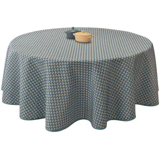 Le linge de Jules ‎Paon-bleu-foncé-Ronde-diamètre-160 Fleckabweisende Rund Tischdecke, Pfau Dunkelblau, 160cm Durchmesser