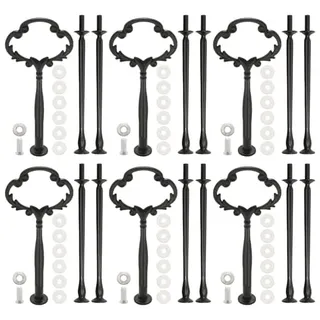 Hoypeyfiy 6 Set Etageren Stangen Set Schwarz Geblümt, Mehrstöckiger Kuchenständer aus Metall Obst und Dessertständer für Hochzeiten Partys und Familienessen(Geblümt)