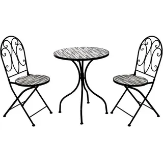 3tlg. Mosaik Eisen Set Gartenset Gartengruppe Sitzgruppe Gartenmöbel klappbar