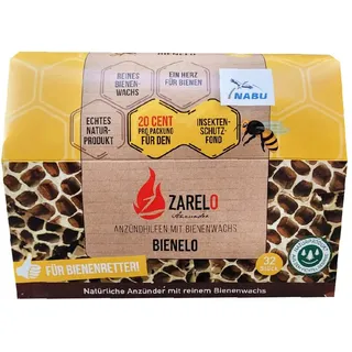 Zarelo Bienelo Bio Kaminanzünder aus reinem Bienenwachs 3 Packungen, 20 Cent pro Packung für den Erhalt der Bienen, Bio-Grillanzünder, Holzanzünder, Öko-Anzünder, Feueranzünder