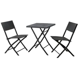 Svita Poly-Rattan Bistro-Set Balkon-Set Klappmöbel Stuhl Tisch Garten-Möbel Schwarz - Schwarz