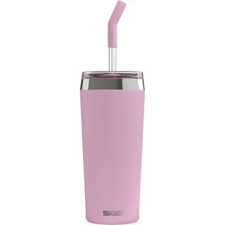 SIGG Helia Kaffeebecher to go (0.6 L), doppelwandig isolierter Thermobecher mit Glas-Strohhalm, auslaufsicherer Tumbler aus Edelstahl für heisse & kalte Getränke, Lingonberry