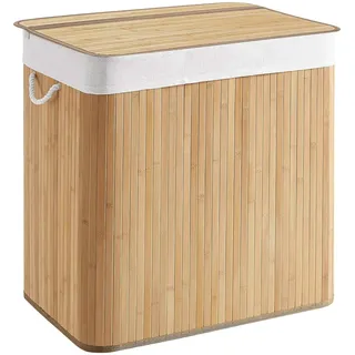 hjh LIVING Wäschekorb 3 Fächer, 150 L Wäschesammler mit Deckel, Braun | Wäschebox Bambus mit Griffen, praktische Faltfunktion