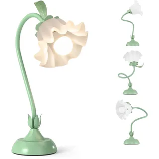 FANTASK Tischlampe Blume Design, Nachttischlampe mit verstellbarem Lampenhals & Maiglöckchen-Acryllampenschirm, Schreibtischlampe mit Schaltersteuerung für Schlafzimmer & Wohnzimmer