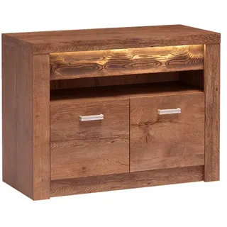 TV-Ständer BESS Esche hell 96x73x42 cm mit Stauraum für TV-Zubehör und gebürstetem Holzeinsatz - Braun