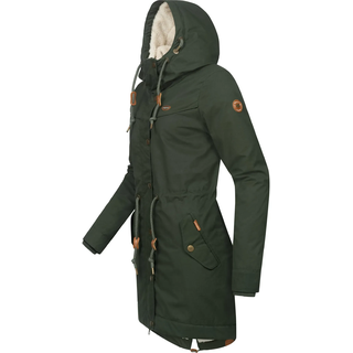 Winterjacke RAGWEAR "Winterjacke YM-Canny", Damen, Gr. XXL, grün (schwarz olive22), Obermaterial: 65% Polyester PES. 35% Baumwolle CO.  Obermaterial: Futter: 100% Polyester PES. 100% Polyester PES., tailliert Po-bedeckend, verstellbar Rippstrickbündchen, Jacken Winterjacke, stylischer Damen Kurzmantel Parka mit Kapuze