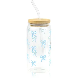 Cosmeria Glas Trinkbecher Mit Deckel Und Strohhalm, 16 Oz Bow Design, Elegantes Tiktok Trend Trinkglas Für Bubble Tea, Kaffee Und Mehr