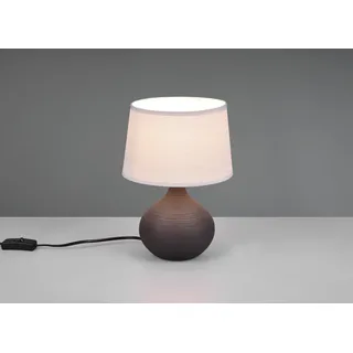 LED Tischlampe mit Keramikfuß Braun & Stoffschirm Beige, Nachttischlampe H: 29cm - Braun, Beige