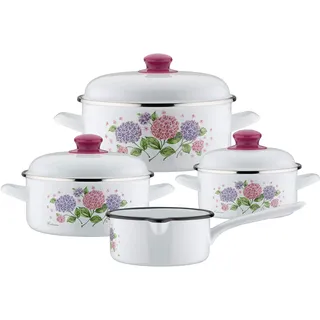 GSW Hortensie Topf-Set 7-tlg. Kochtopf Ø 16 + Kochtopf Ø 20 + Kochtopf Ø 24 + Stielkasserolle Ø 16
