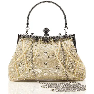 BABEYOND Handtasche Damen 1920s Strass Handtasche Beige Abend Party Clutch Elegante Abschlussball Handtaschen Hochzeit Braut Zubehör (4-Beige)