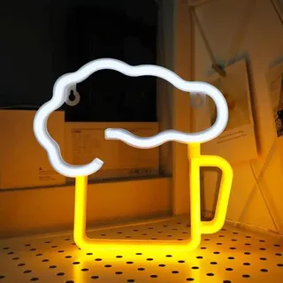 Bier Neon Schild LED Leuchtreklame, 3D Neonlicht Wanddeko USB oder Batteriebetrieben,Warmweißes Bar Schild Dekoration für Pub, Man Cave, Party, Restaurant, Kellerbar, Nachtlicht Wandleuchte (Bierglas)