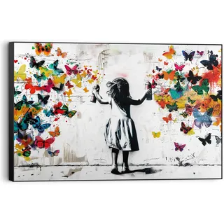 Wandbild REINDERS "Wolke von Schmetterlingen", bunt (farbe bild(er): mehrfarbig), B:90cm H:60cm T:3cm, Bilder, Wandbild, Kinderzimmer - Mädchen - Mehrfarbig - MDF - Street Art - 90x60 cm