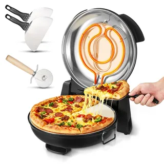 Vevor Pizzaofen elektrischer Pizzamaker 1200 W Pizzakocher mit Cordieritstein, 5-stufige Temperaturregelung, Sichtfenster für präzises Kochen, erhitzt bis zu 420 °C, Backofen für Zuhause schwarz