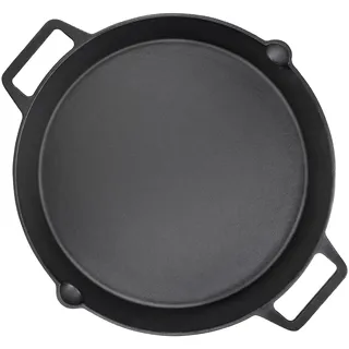 Denmay Ø 40cm Universal Gusseisen Grillpfanne, groß rund Gusspfanne mit zwei Griffe und zwei Ausgießer, multifunktional Bratpfanne