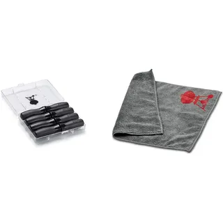 Weber 6489 Maiskolbenhalter-Set, 8 Stück, Picknick, Grillen, Gartenparty & 17689 Mikrofasertuch, Reinigung, polieren, grau, 25.0 x 6.0 x 9.0 cm