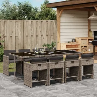 Best Möbel Gartenmöbel Set Balkonmöbel-Set 9-tlg. Garten-Essgruppe mit Kissen Grau Poly Rattan - Gartenmöbelgarnituren Cloris Neu3761029 4parcel - Grau