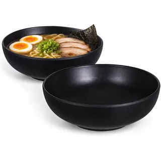 Doitool 2 Stück Melaminschüssel Schwarz 18 cm, Japanische Ramen Schüssel für Suppe Salat Müsli Snacks, Stapelbare Servierschale für Küche Camping Restaurant