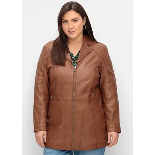 Sheego Lederjacke ohne Kapuze, braun