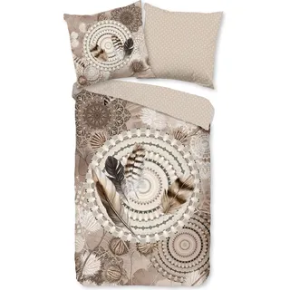 Duvet cover HIP 200x200 + 2* 80x80 cm - mandalas and feathers - Taupe
