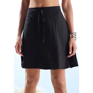 Beachtime by Lascana Jerseyrock "aus leichtem Viskose-Stretch" knielanger Sommerrock, Strandrock mit elastischem Smokeinsatz, schwarz