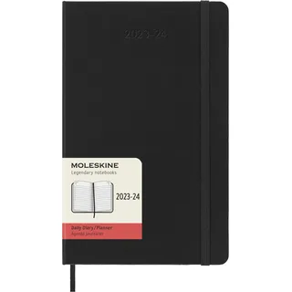 Moleskine Tagesplaner 2023-2024, 18-Monate-Kalender, Hardcover-Tagesplaner, Großformat 13 x 21 cm, Farbe: Schwarz