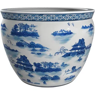 Red Lantern Oriental Furniture 35,6 cm (14 Zoll) Fischschale aus Porzellan, Blau/Weiß