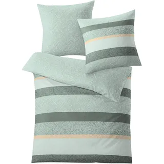 KLEINE WOLKE "Gwen", grün (salbeigrün), B/L: 155cm x 220cm, 1 Stk., 1 Stk., Mako-Satin, B/L: 80cm x 80cm, 2 Stk., Mako-Satin, Obermaterial: 100% Baumwolle, Bettwäsche, Wendebettwäsche, mit Streifen