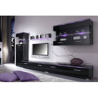 Höltkemeyer Wohnwand »Show« 3tlg.-Set besteht aus 1 Standvitrine, 1 Hängevitrine, 2 Lowboards und 1 Wandregal, schwarz