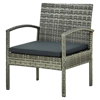 Gartenstuhl mit Kissen aus Poly Rattan in Grau, Stapelstuhl für Balkon und Garten - Grau