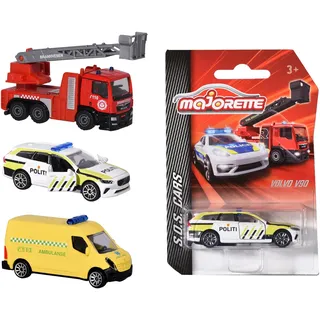 Majorette 212057182007 Norwegische Rettungsfahrzeuge Norwegische Rettungsfahrzeuge, Erhältlich als Feuerwehrfahrzeug, Volvo V90 Polizeiauto oder Krankenwagen, 7,5 cm, Ab 3(sortiert)