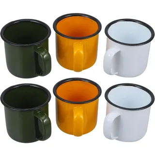 BESTonZON Emaille Tasse 6er-Set, Kaffeetassen Tassen Weiß/Schwarz/Blau/Grün/Gelb/Rot/, Porzellan Emaille Teetassen Kaffeebecher Set Mit Henkel Für Outdoor/Camping Und Geschenk (Random Colour)