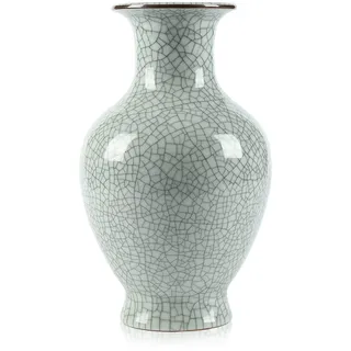 Chinesische Keramik-Kunst, handgefertigt, antike Eisriss-Glasur, große Porzellan-Blumenvase, mildes Minzgrün