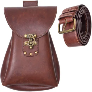 Eco-Fused Medieval PU Leder Belt and Pouch -Renaissance Waist Belt and Dice Bag - Vintage Kostüm Zubehör für Cosplay, LARP, Ren Faire - Wikinger-Piratengürtel und Geldbörse für Männer und Frauen